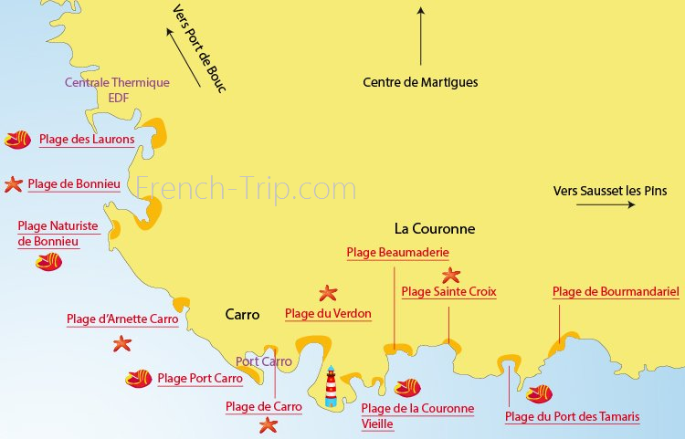 Martigues beaches on map