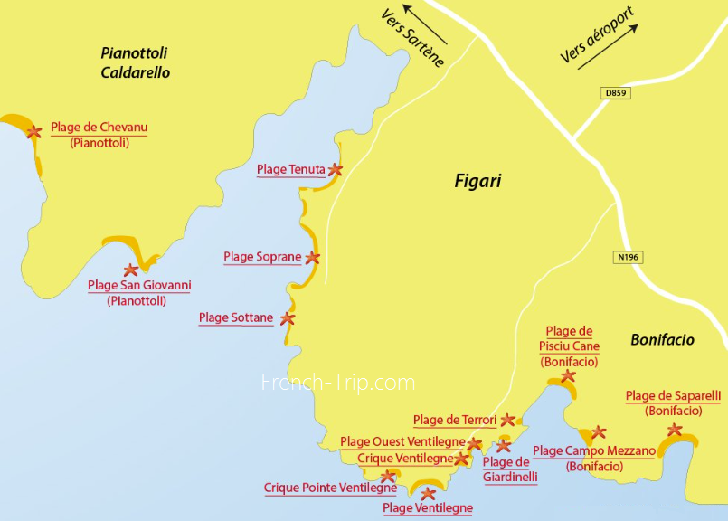 Figari Bonifacio beaches map