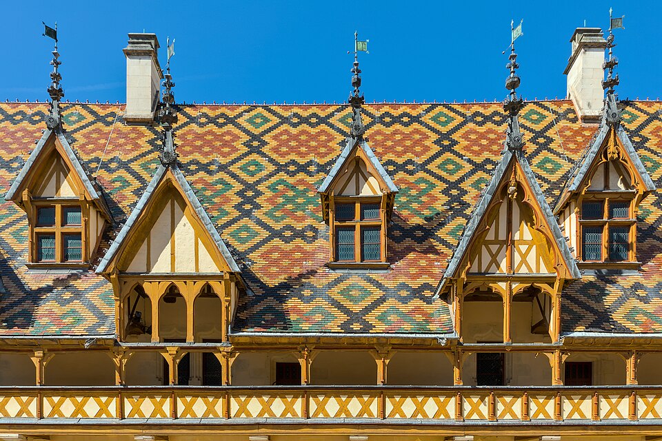 The glazed tile roof of the Hospices de Beaune