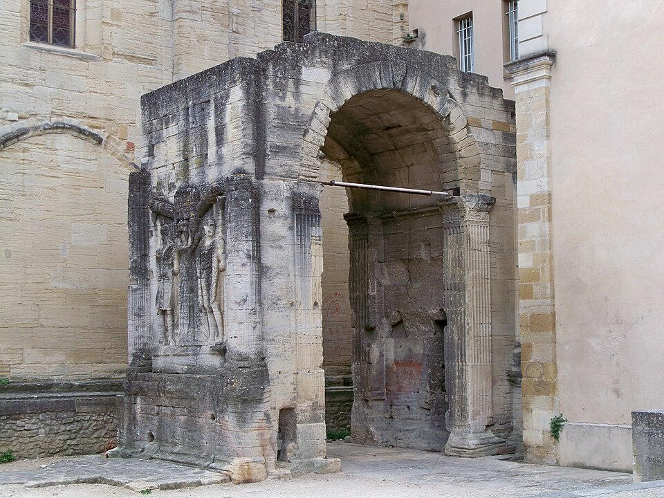 The Roman triumphal arch beside the cathedral in Carpentras