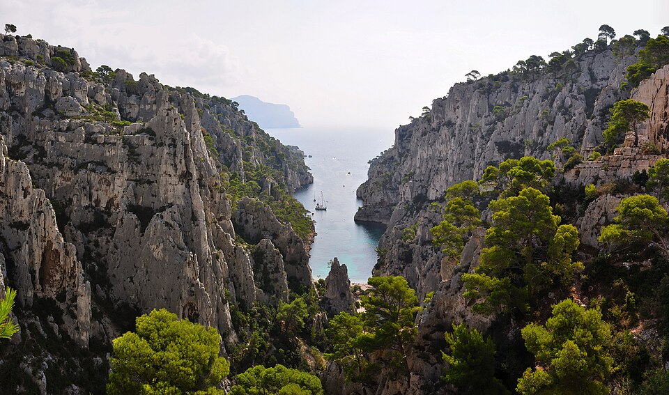 The Calanque d'En-Vau near Cassis, a narrow inlet between white cliffs