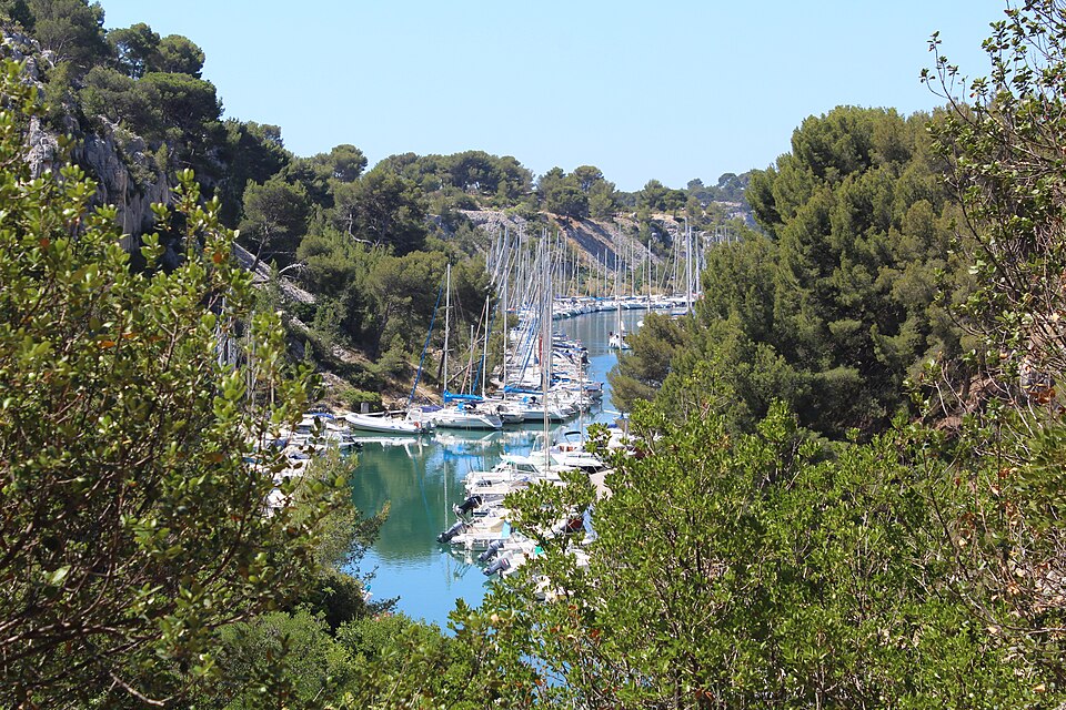 Boats moored in the Calanque de Port-Miou at Cassis