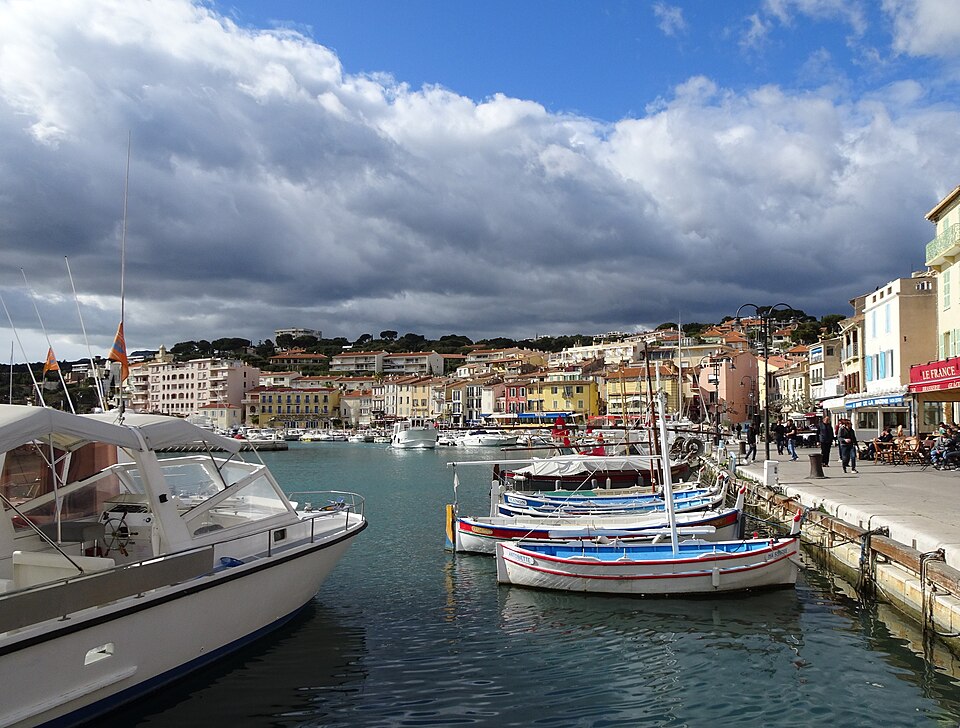 The harbour of Cassis with its coloured houses and fishing boats