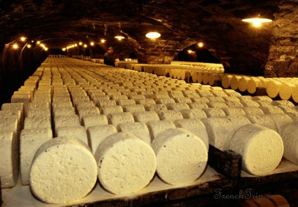 Roquefort ripening on racks in the caves of Roquefort-sur-Soulzon