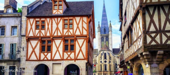 Half-timbered houses in the old town of Dijon
