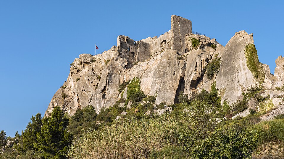 The ruined citadel of Les Baux-de-Provence on its limestone crag