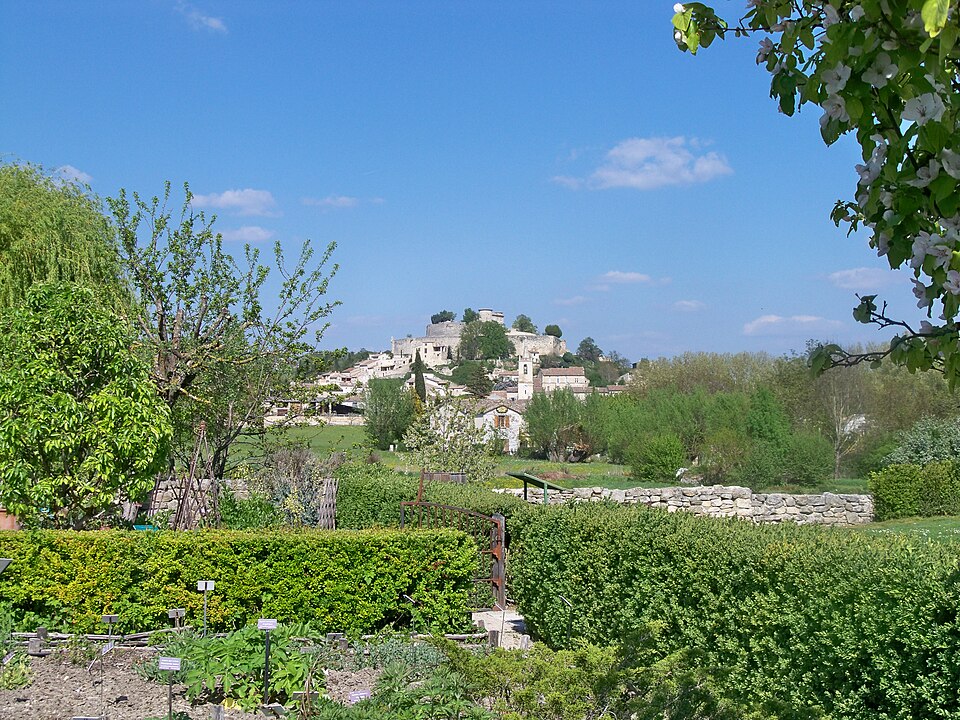 The gardens of Salagon with the village of Mane behind