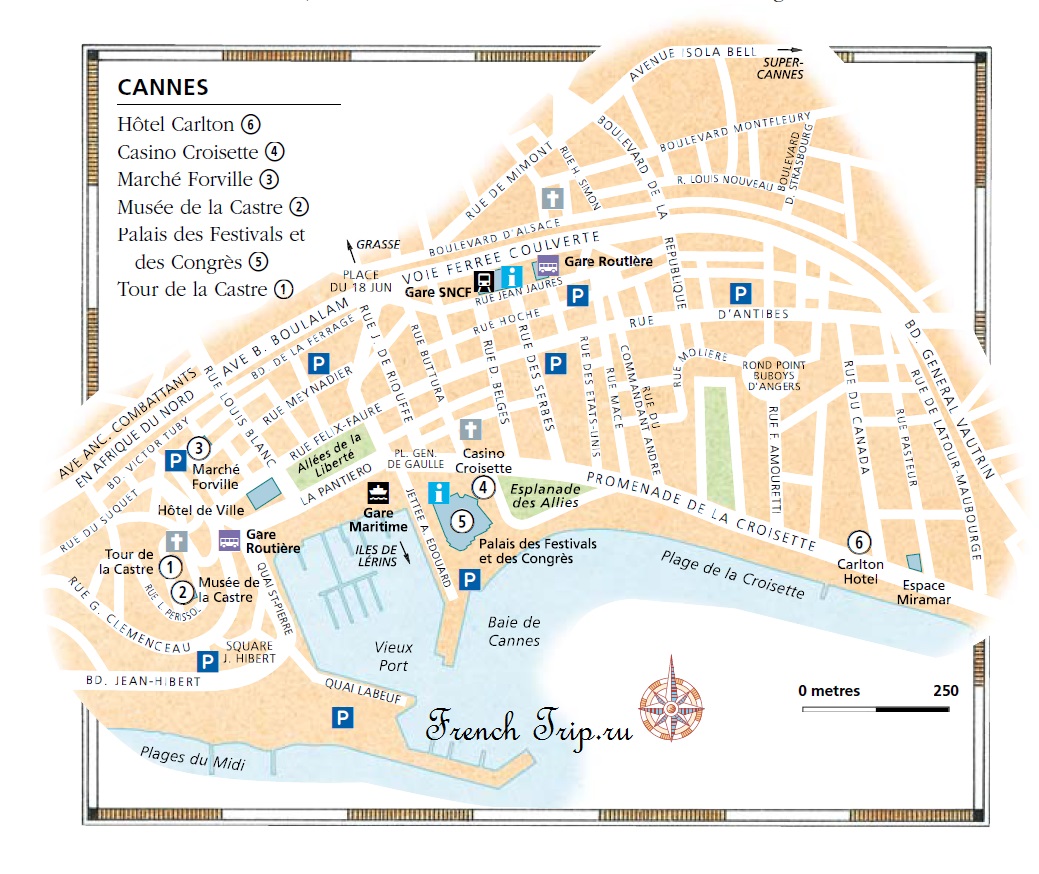 Map of Cannes with the main sights marked