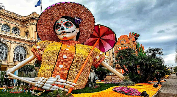 A citrus sculpture in the Jardins Biovès during the Fête du Citron in Menton