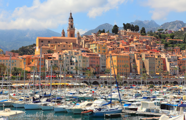 Menton on the French Riviera — the harbour and the ochre old town behind it