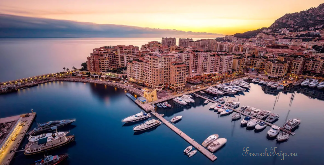 The harbour at Fontvieille, Monaco, at sunset