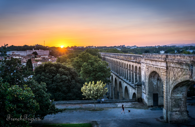 The Saint-Clément aqueduct at Montpellier at sunset