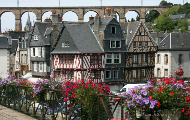 Timber-framed houses beneath the viaduct at Morlaix