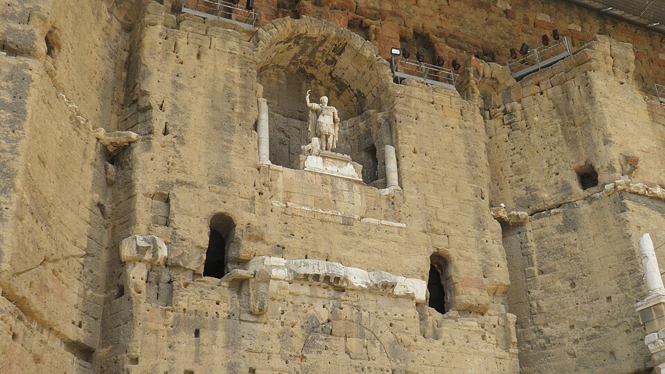 The statue of Augustus in its niche on the stage wall at Orange