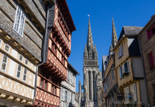 The twin spires of Saint-Corentin cathedral in Quimper