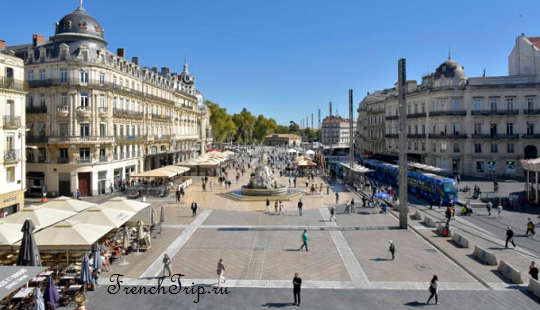 A square in the centre of Reims with the tram passing