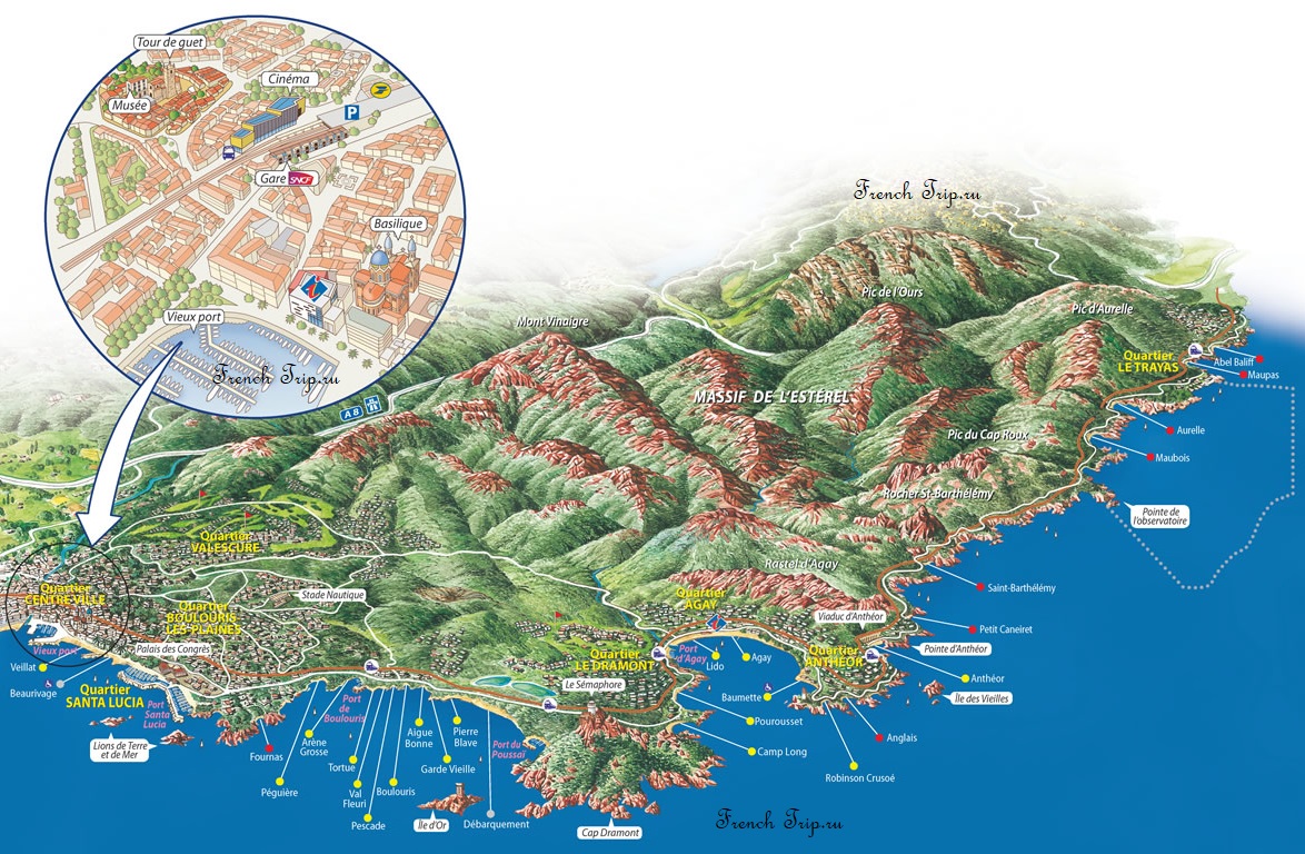 Map of the beaches of Saint-Raphaël along the coast
