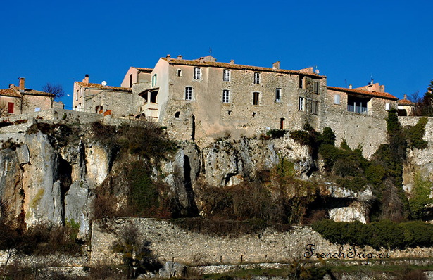 Stone houses built into the rock at Sault