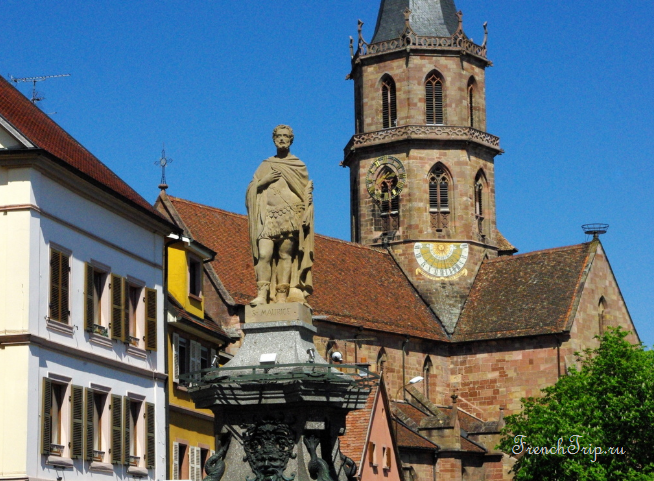 The church and the fountain square at Soultz-Haut-Rhin
