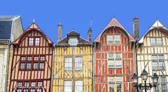 Coloured half-timbered houses in the old town of Troyes
