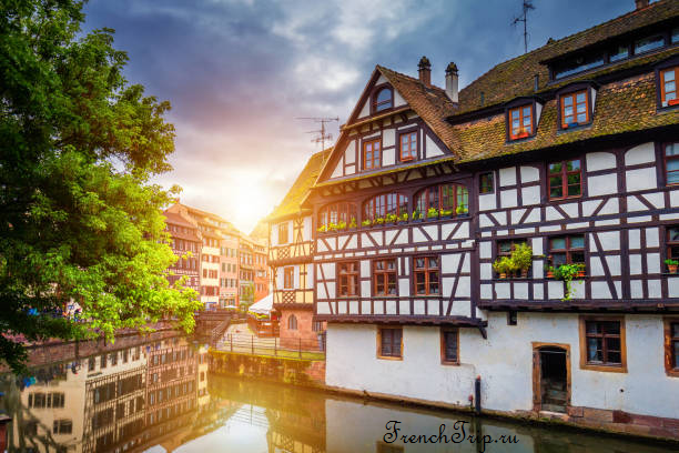Half-timbered houses along the water in Strasbourg