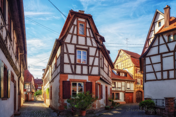 A narrow street of timber-framed houses in Wissembourg
