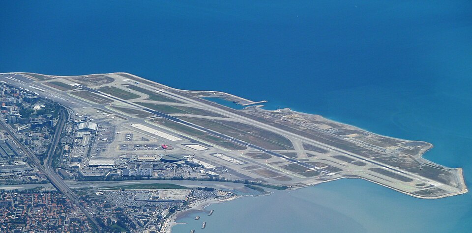 Nice Côte d Azur Airport on its promontory in the Mediterranean