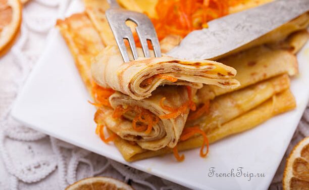 Crepes Suzette flambeed with orange and Grand Marnier