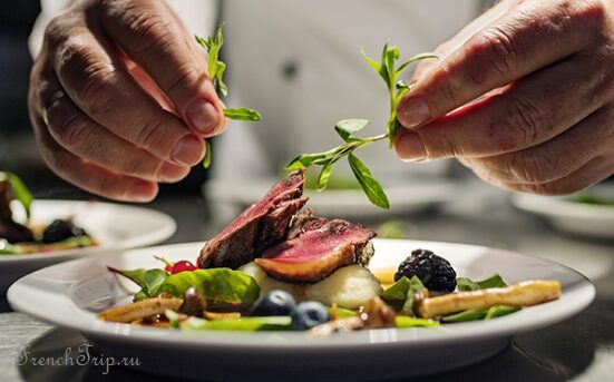 A plated dish in a Michelin-starred Paris restaurant