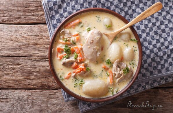 Waterzooi, chicken or fish in a creamy vegetable broth