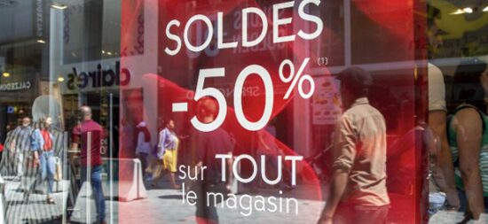 Shop windows during the soldes, the official sales season in France