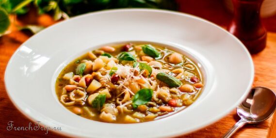 Soupe au pistou, summer vegetables finished with basil and garlic